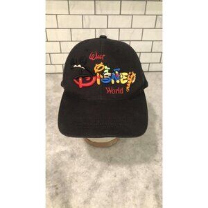 VINTAGE Walt Disney World Hat Cap Snap Back Black Embroidered Mickey Mens 90s